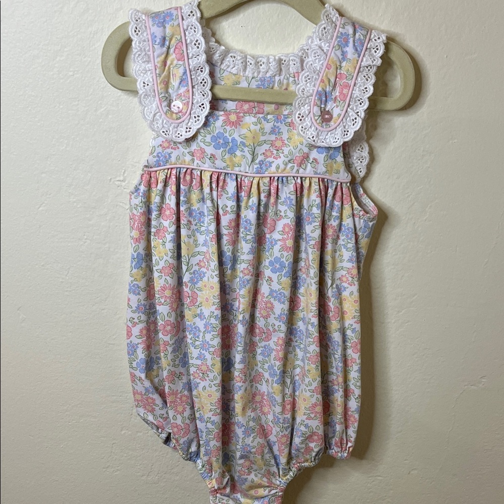 Floral Lace Trim Kids One Piece Romper